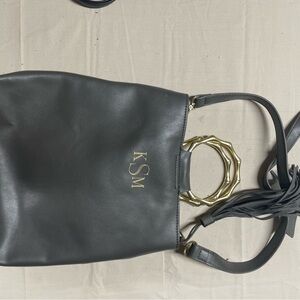 Black Leather Shoulder Bag with Gold Handle